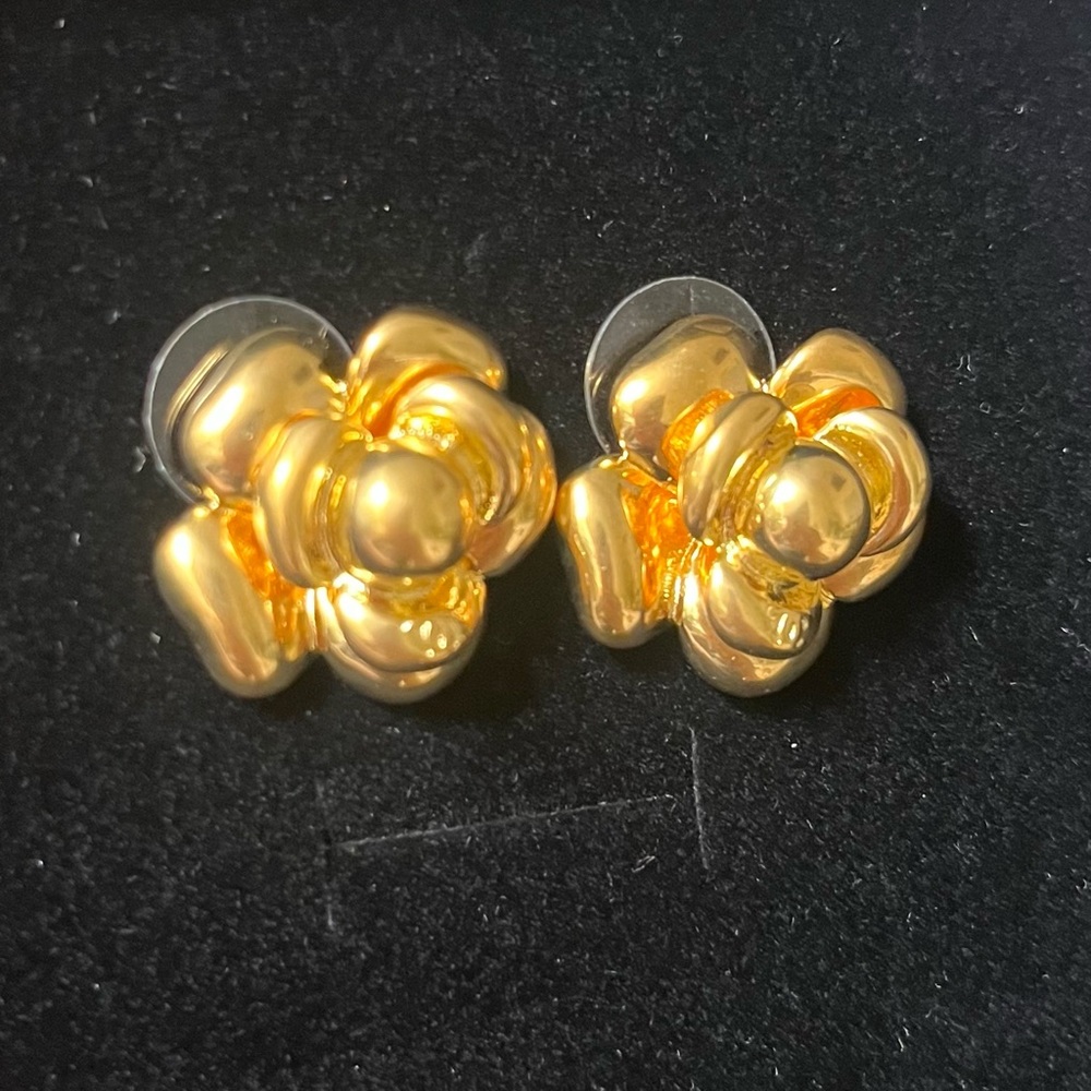 CHANEL Camellia Gold-Tone Earrings